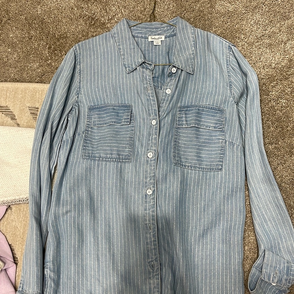 Splendid Denim Button Down With White Pinstripes - image 1